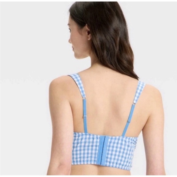 Colsie Woven Blue Gingham Crop Top Bralette Size Medium | NWT - Picture 2 of 6